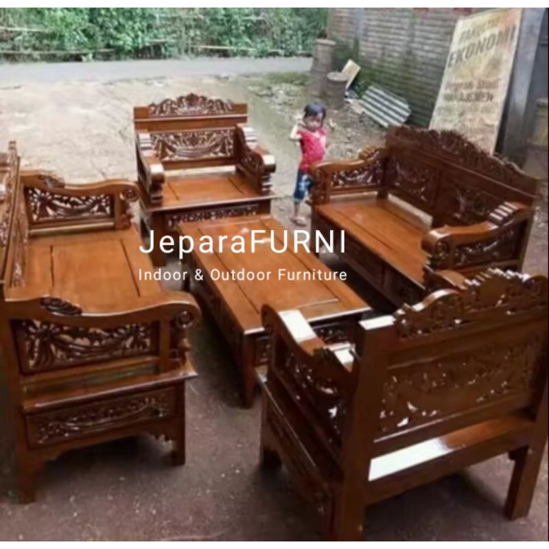 KURSI TAMU UKIR KAYU JATI JEPARA GRADE A