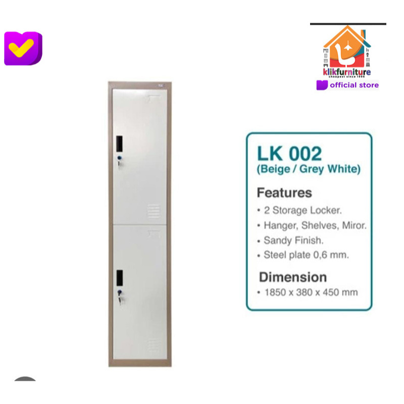 Loker Full Besi Locker Besi 2 Pintu + Gantungan Pakaian Baju LK002