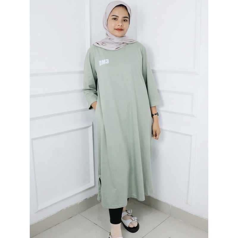 Gamis Terbaru DM3 MIDI DRESS BO Bahan Kaos Katun Combed 24s Aplk Sablon S M L XL Dan XXL Baju Kaos L
