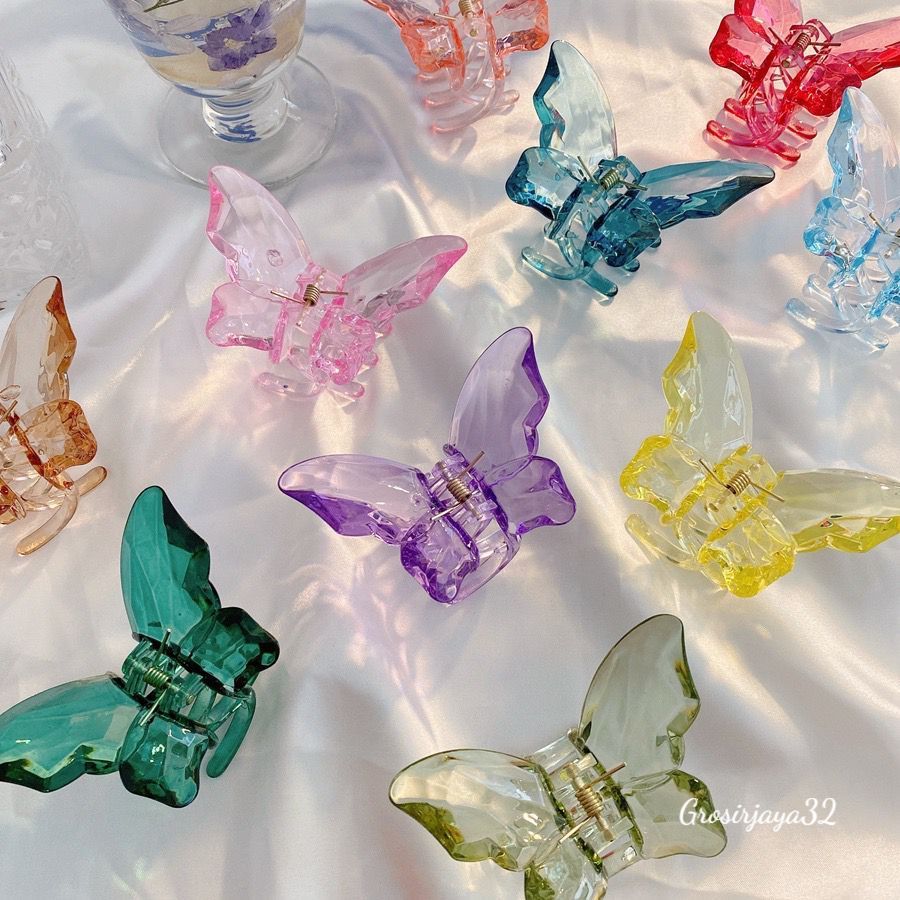 Jedai Rambut Motif Kupu-Kupu PRISSA Medium (Sedang) Kristal Butterfly Korean Jepit Hair Claw Transpa