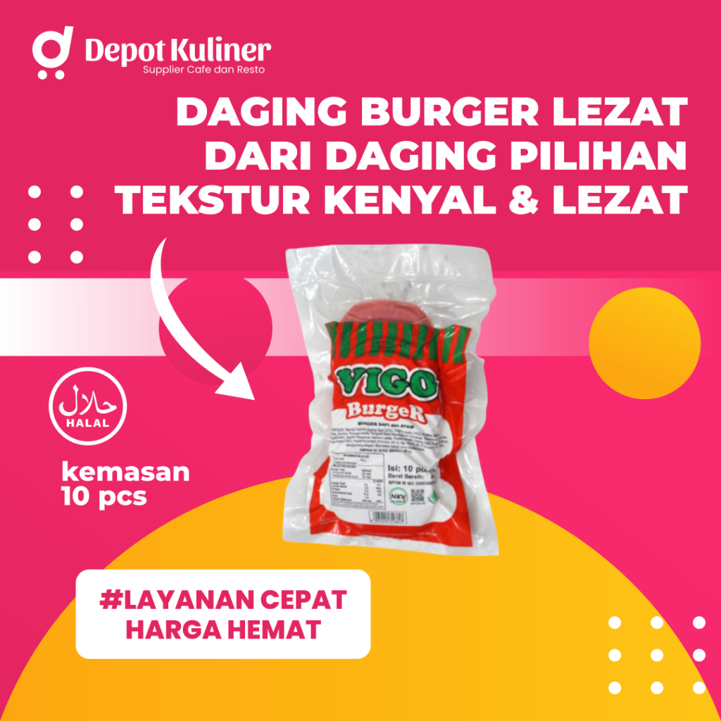 

Vigo Daging Burger Sapi atau Ayam 230G Isi 10