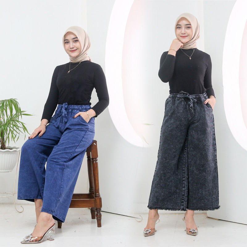 CELANA JEANS SNOW BLACK PINGGANG FULL KARET//KULOT JEANS JUMBO 65-100kg