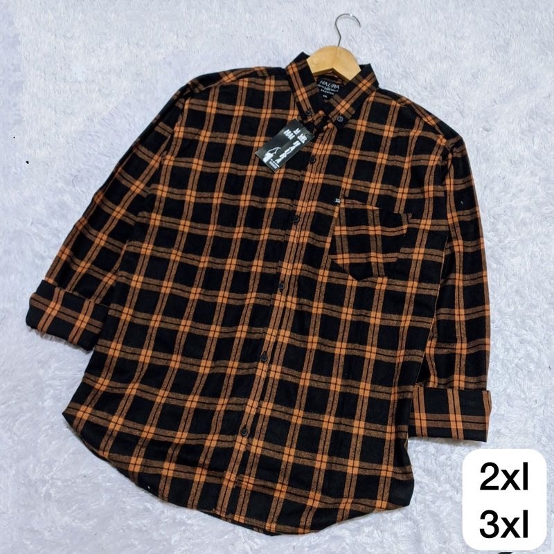 KEMEJA FLANEL PRIA MOTIF HITAM GARIS EMAS kemeja flanel big size