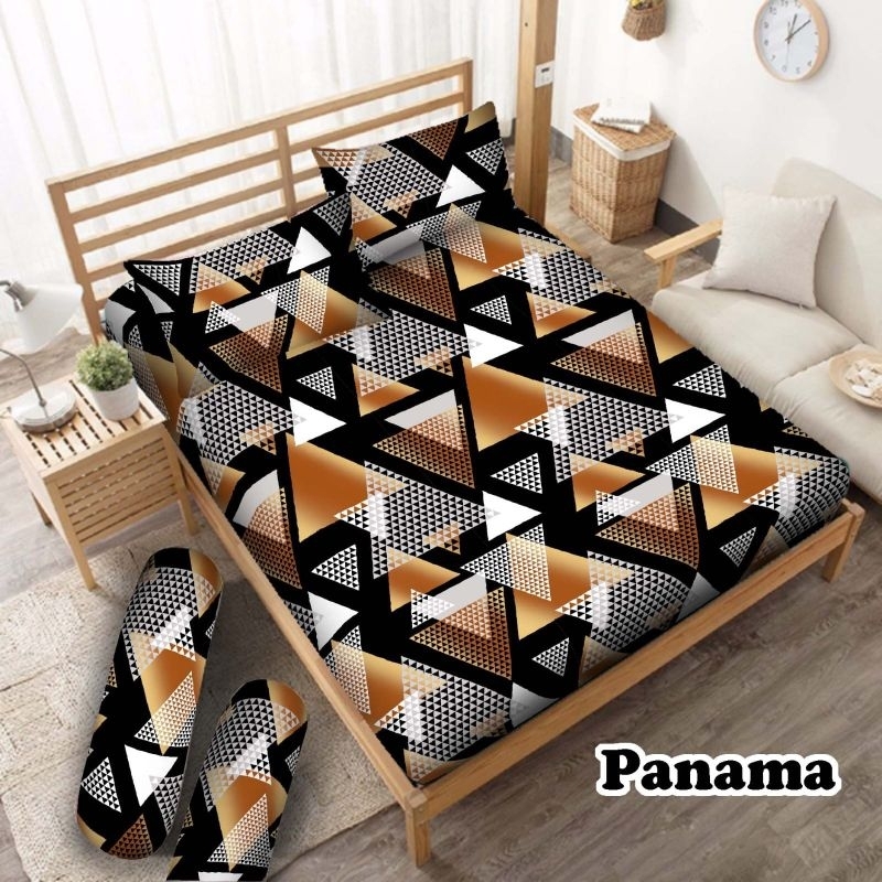 Kain Sprei Piyama Microtex Disperse Motif Panama (Segitiga Gold Hitam)