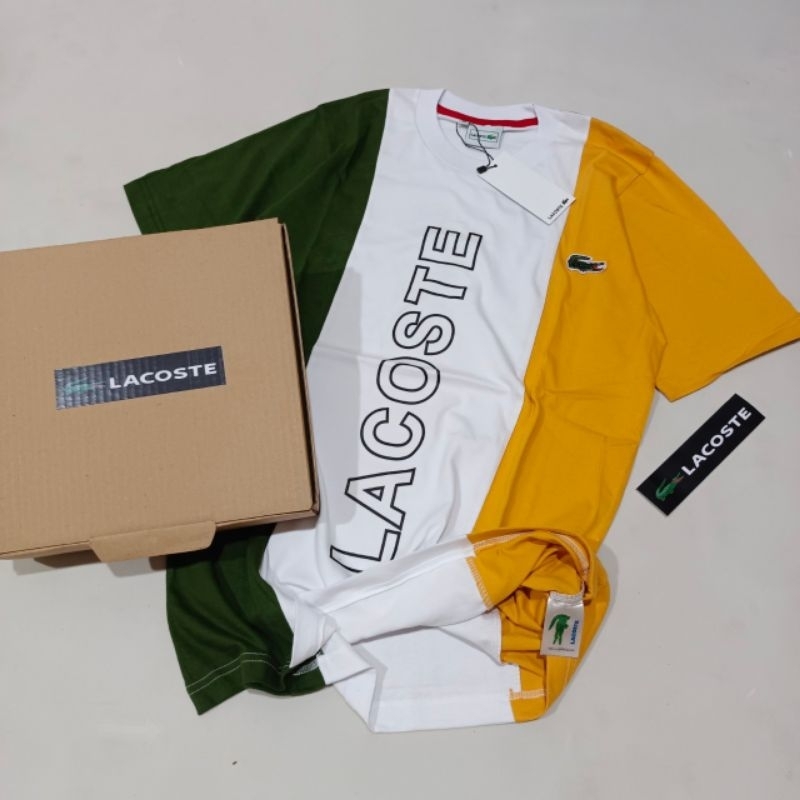 Kaos T Shirt Unisex Lacoste Triple Colour Logo Bordir Best Quality 24s