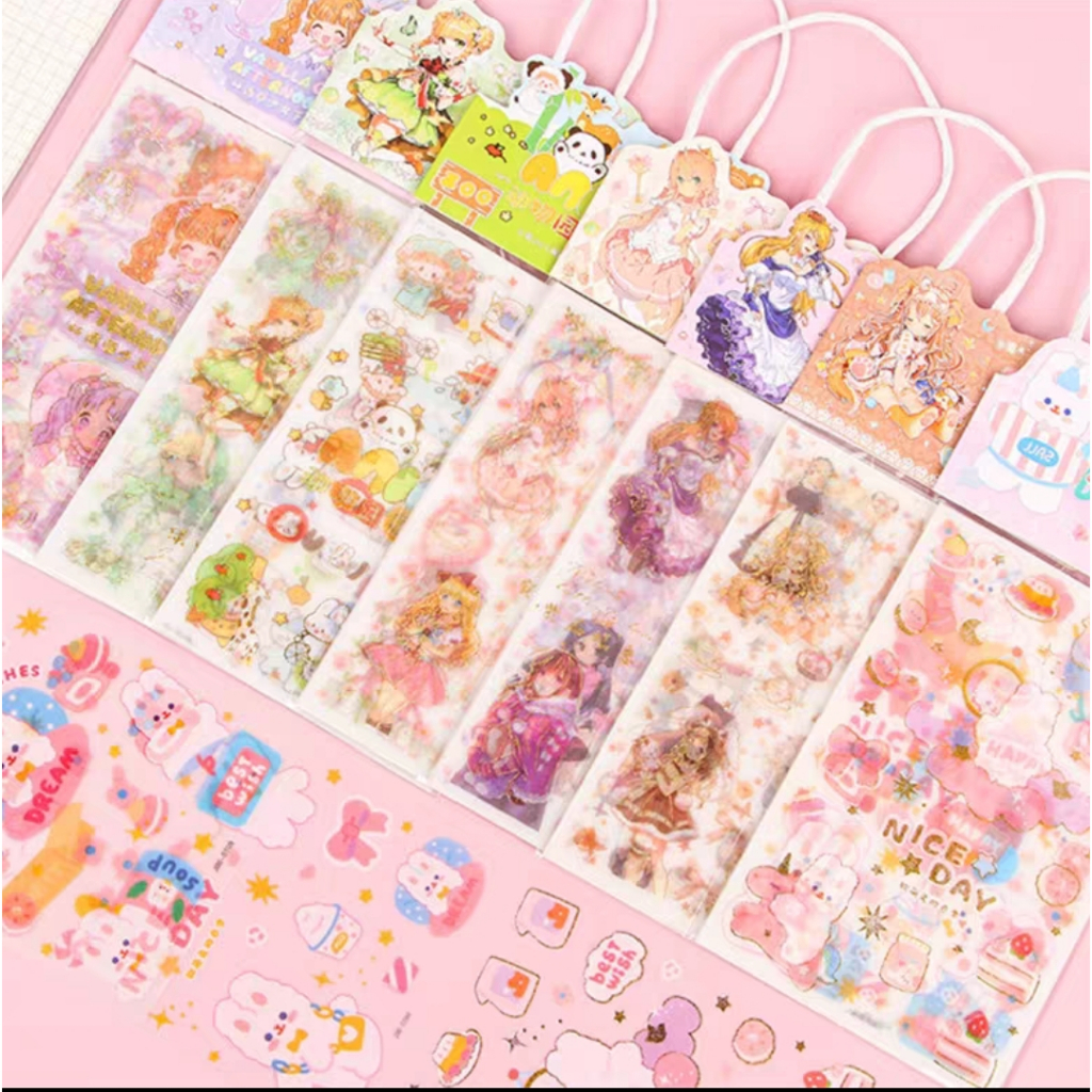 

STICKER AESTHETIC ISI 4 LEMBAR - Sticker karakter lucu Tahan Air dengan handheld