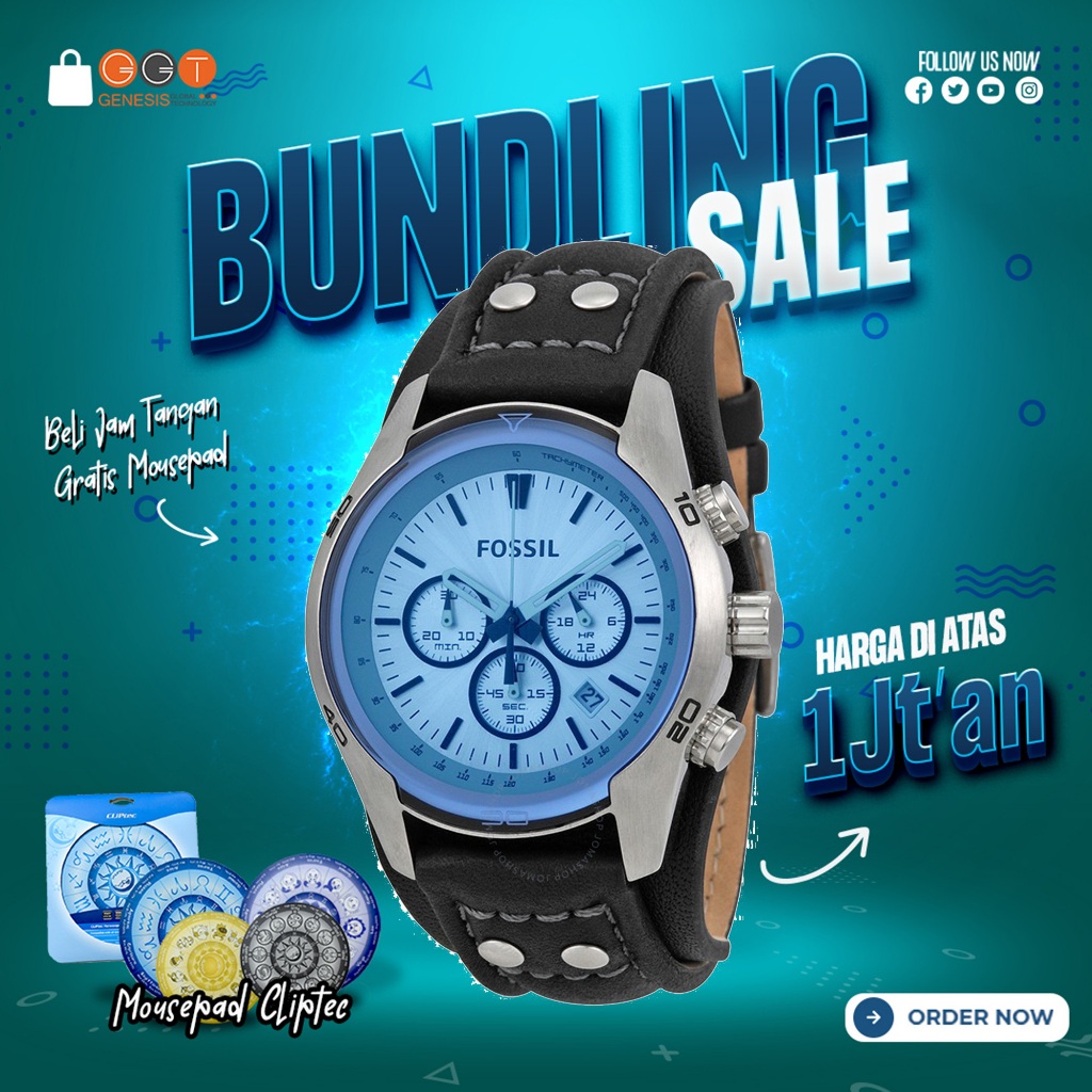 [DAPATKAN HADIAH] Jam Tangan Pria Fossil Coachman CH2564 Chronograph Blue Dial Black Leather Strap