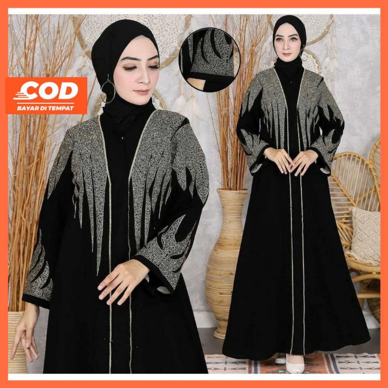gamis couple ibu dan anak / abaya bordir jetblack