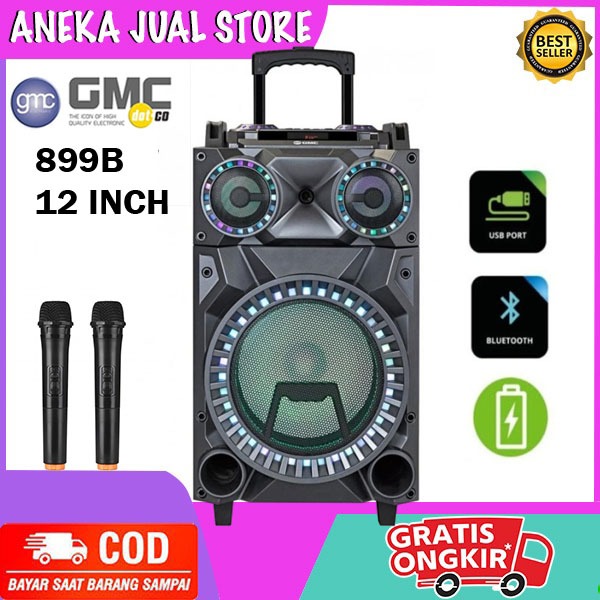 GMC 899B SPEAKER PORTABLE/AMPLI MEETING BLUETOOTH 12 INCH  FREE 2 MIC WIRELESS