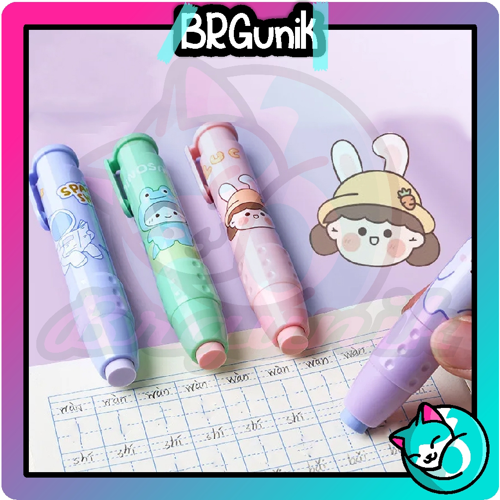 

BRGUNIK Mechanic eraser set Penghapus mekanik Kartun Sliding eraser dengan 2pc refill S100