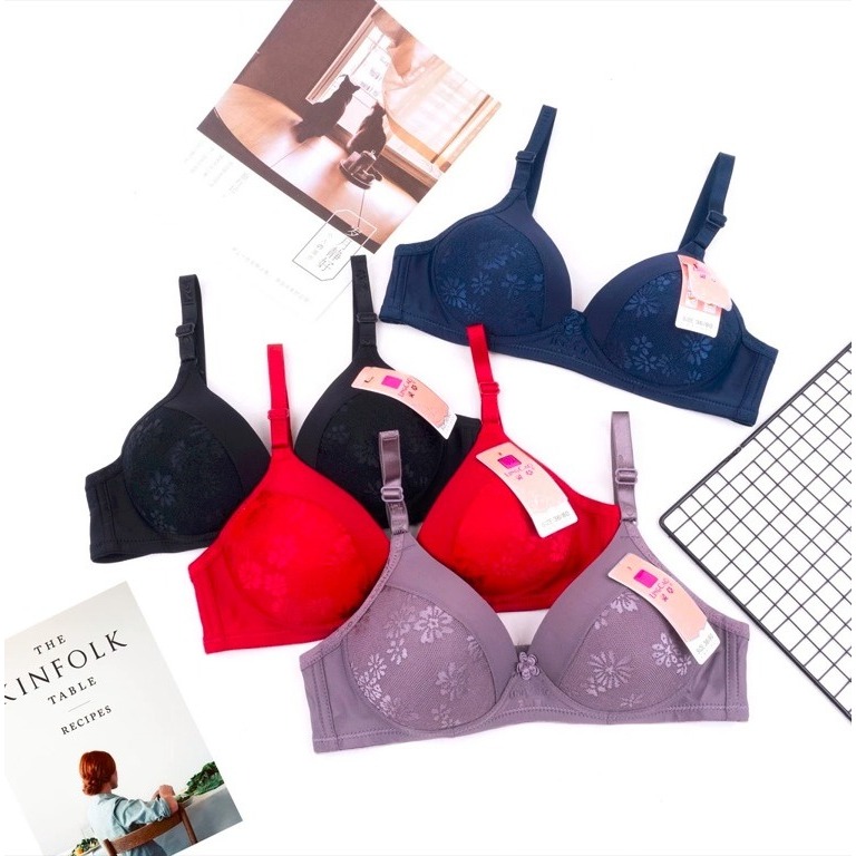 Bra BH LING CAO ORIGINAL Motif Brukat Kait 2 Tanpa Kawat