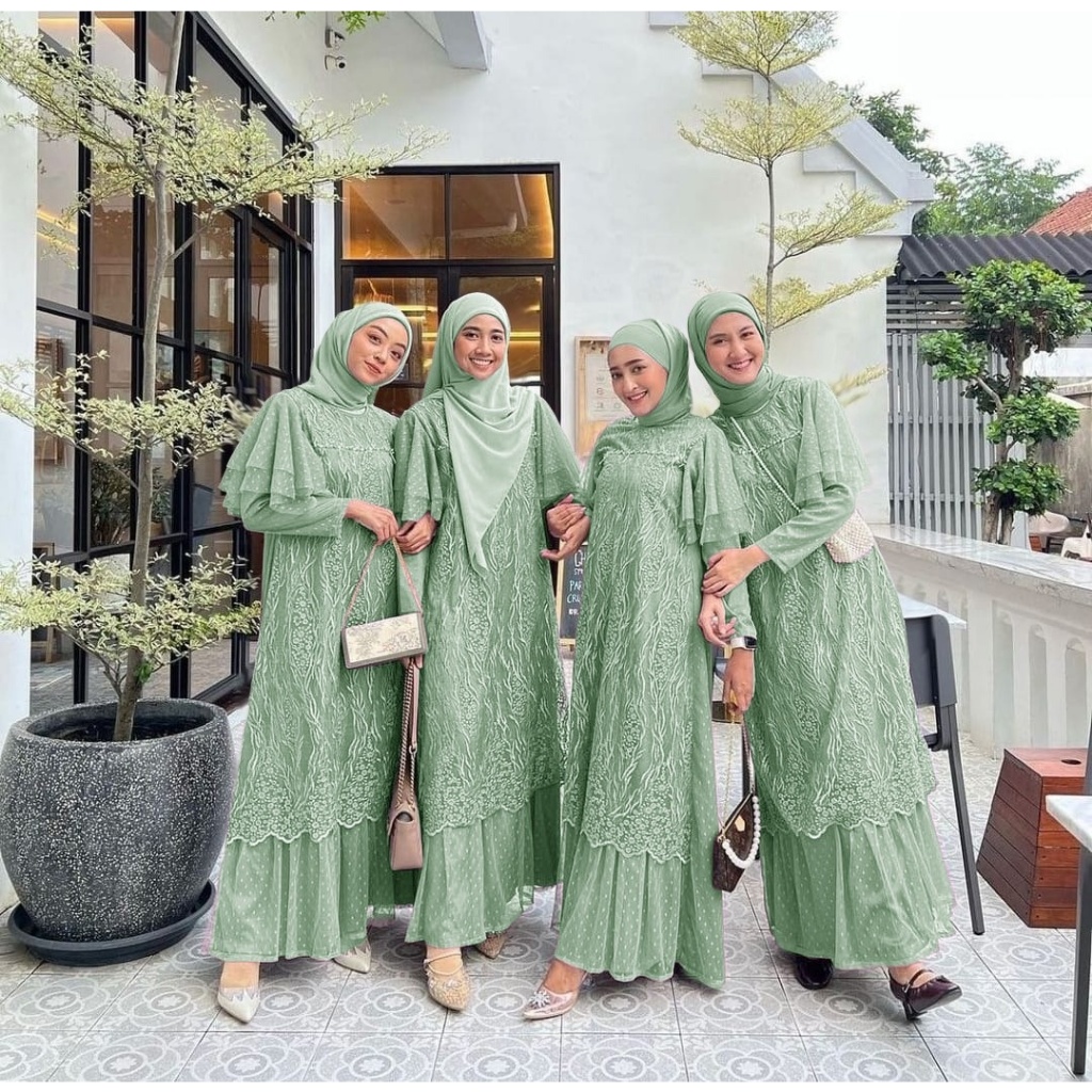 DRESS SERAGAM PERNIKAHAN/ GAMIS BRUKAT TILE / KEISYA SIZE M L XL XXL/ PARTY DRESS MUSLIMAH / GAMIS L