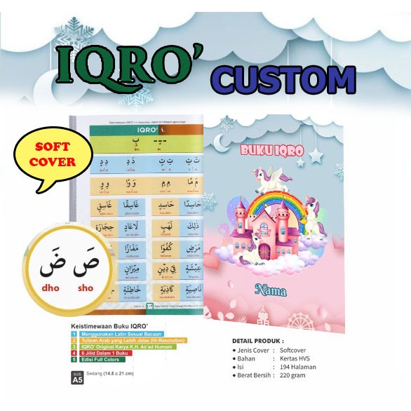 (Soft Cover : Iqro Custom Nama Foto) Iqro dan Juz Amma Iqro untuk anak
