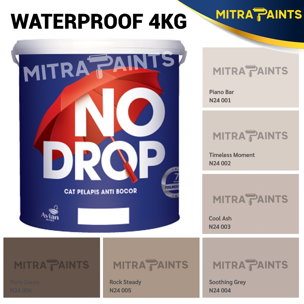 CAT WATERPROOF NO DROP ANTI BOCOR 4 KG / N24 BEIGE COKLAT ABU / WARNA CUSTOM TINTING