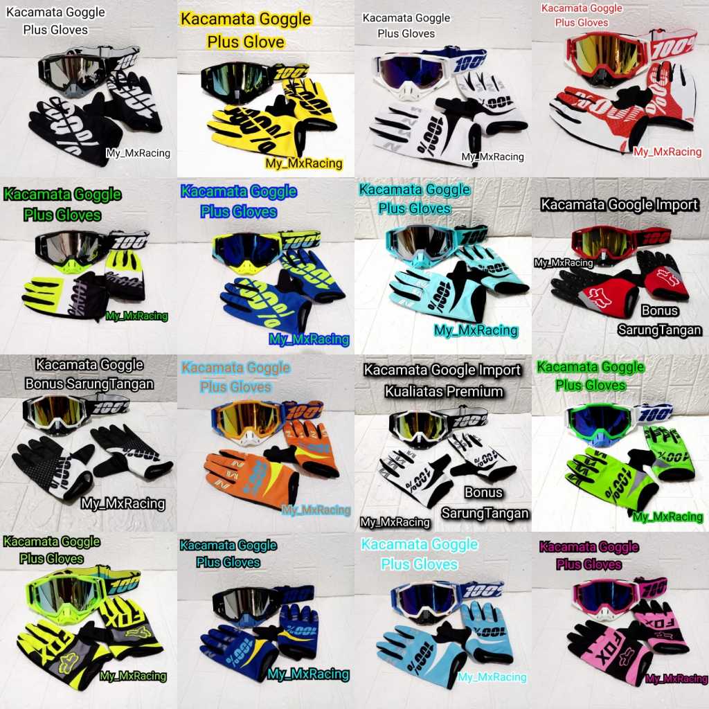 GOGGLE IMPORT Kacamata Goggle KUALITAS  PREMIUM BONUS SARUNG TANGAN- Goggle trail motor cross - Kaca