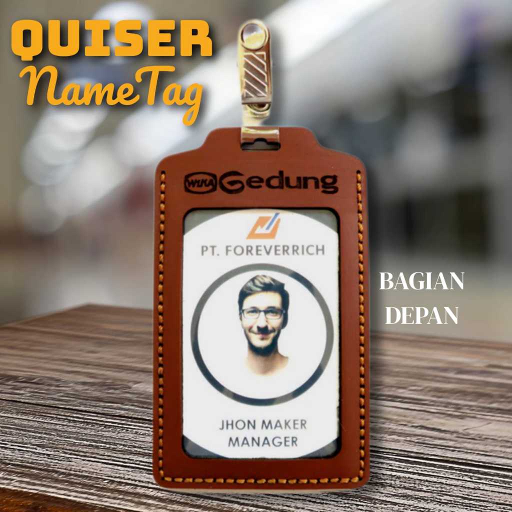 

Id Card Penjepit Saku / Name Tag Holder Free Custom Logo & Nama Kulit Asli Garut Quiser Nametag