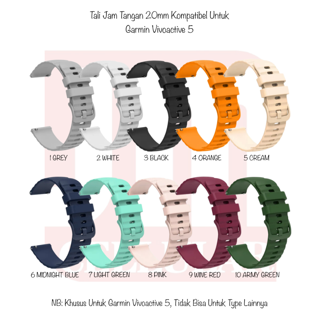 UNB Tali Jam Smartwatch 20mm Untuk Garmin Vivoactive 6 5 3 42mm - Watch Strap Silikon Rubber Pria Wa