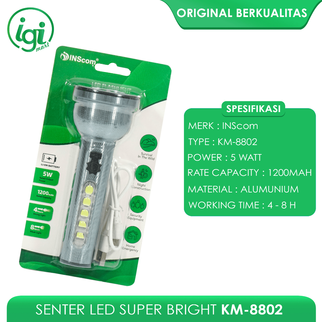 SENTER FLASH LIGHT ALUMUNIUM LED SUPER BRIGHT OUTDOOR RECHARGEABLE
