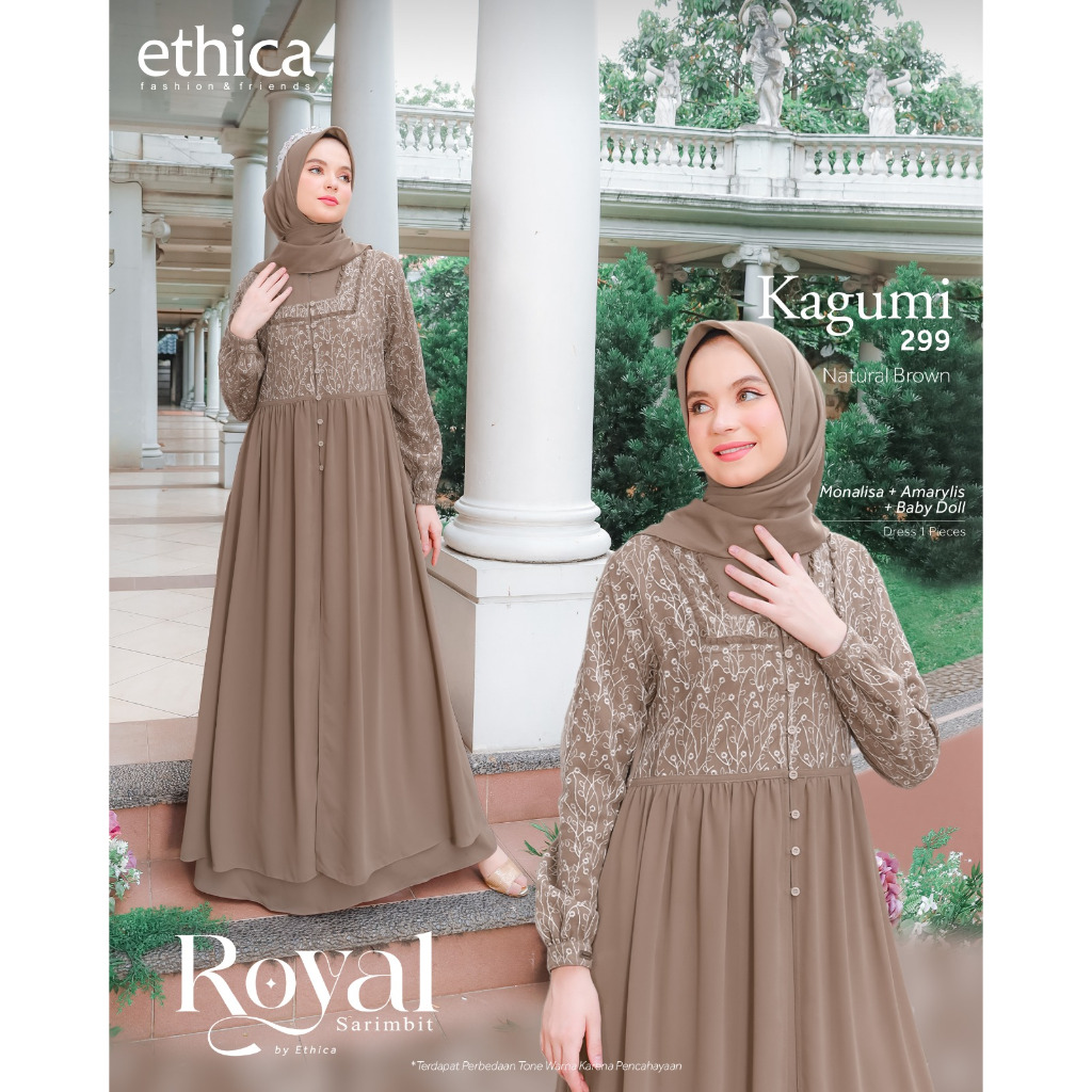 Couple gamis pesta ibu dan anak KAGUMI 299 NATURAL BROWN/ KAGUMI KIDS 150 (ETHICA RUMAH FAIQA)