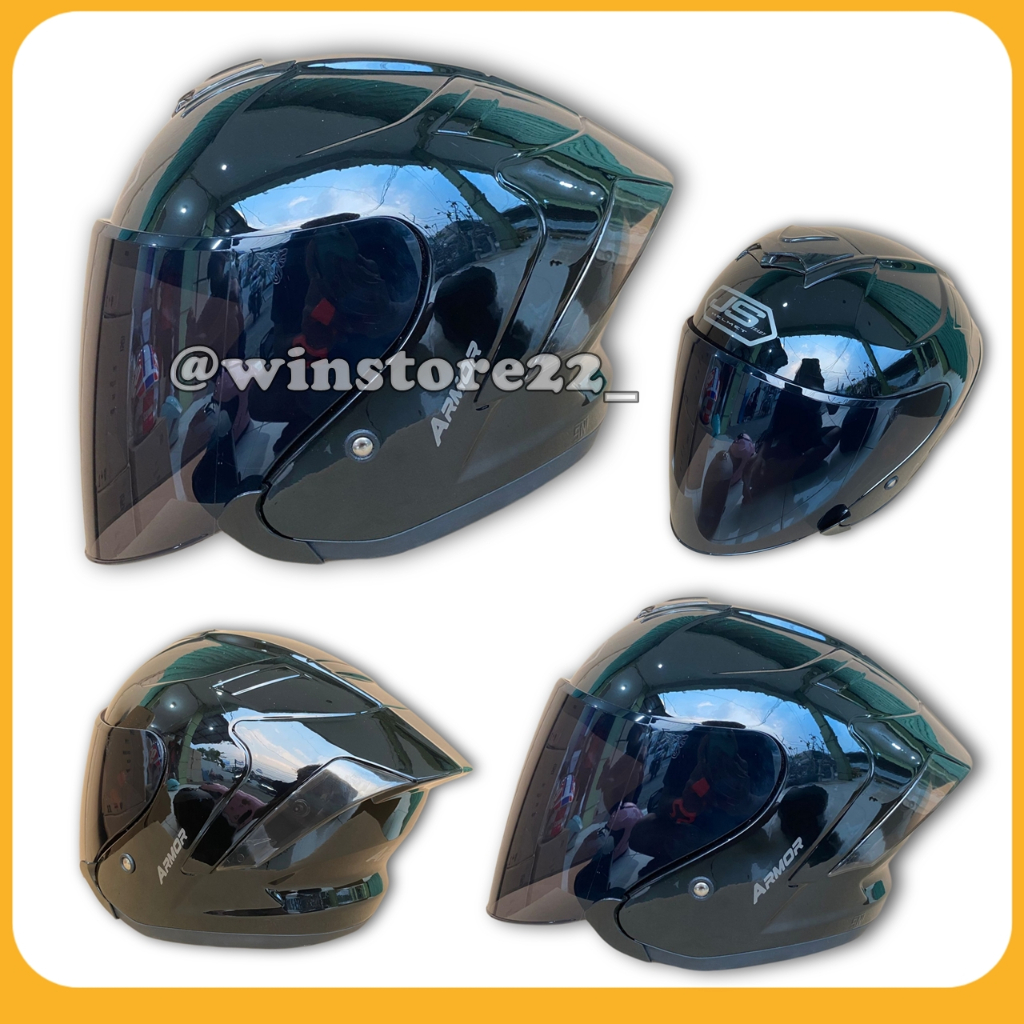 Helm Sepeda Motor Half Face Js Yakuza Armor Solid Standar & Paket Ganteng Gratis Spoiler Helem Pria 