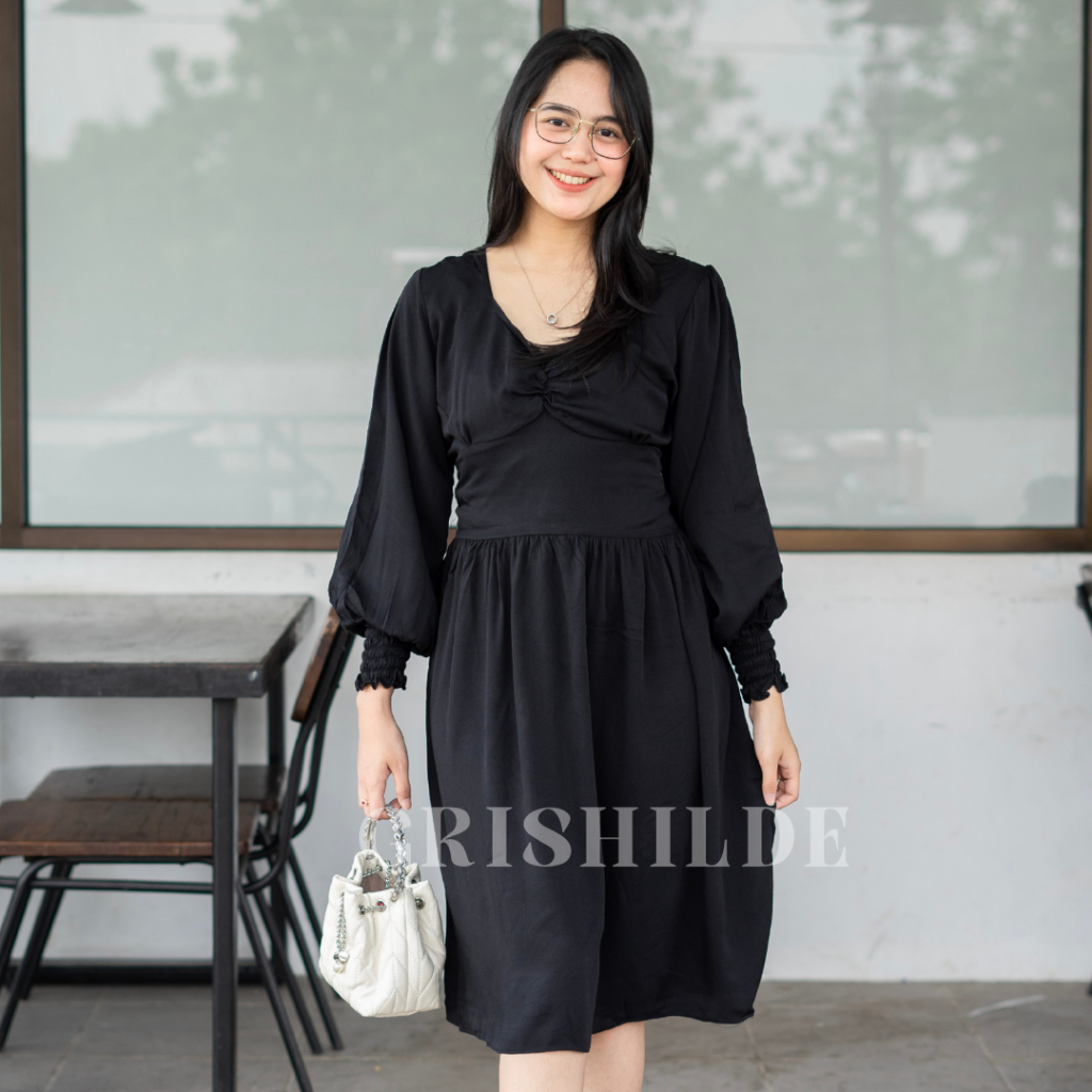 MAUREEN Dress Sabrina Korean Style Jumbo Wanita Dres Big Size Gaun Casual A Line Lengan Panjang Over