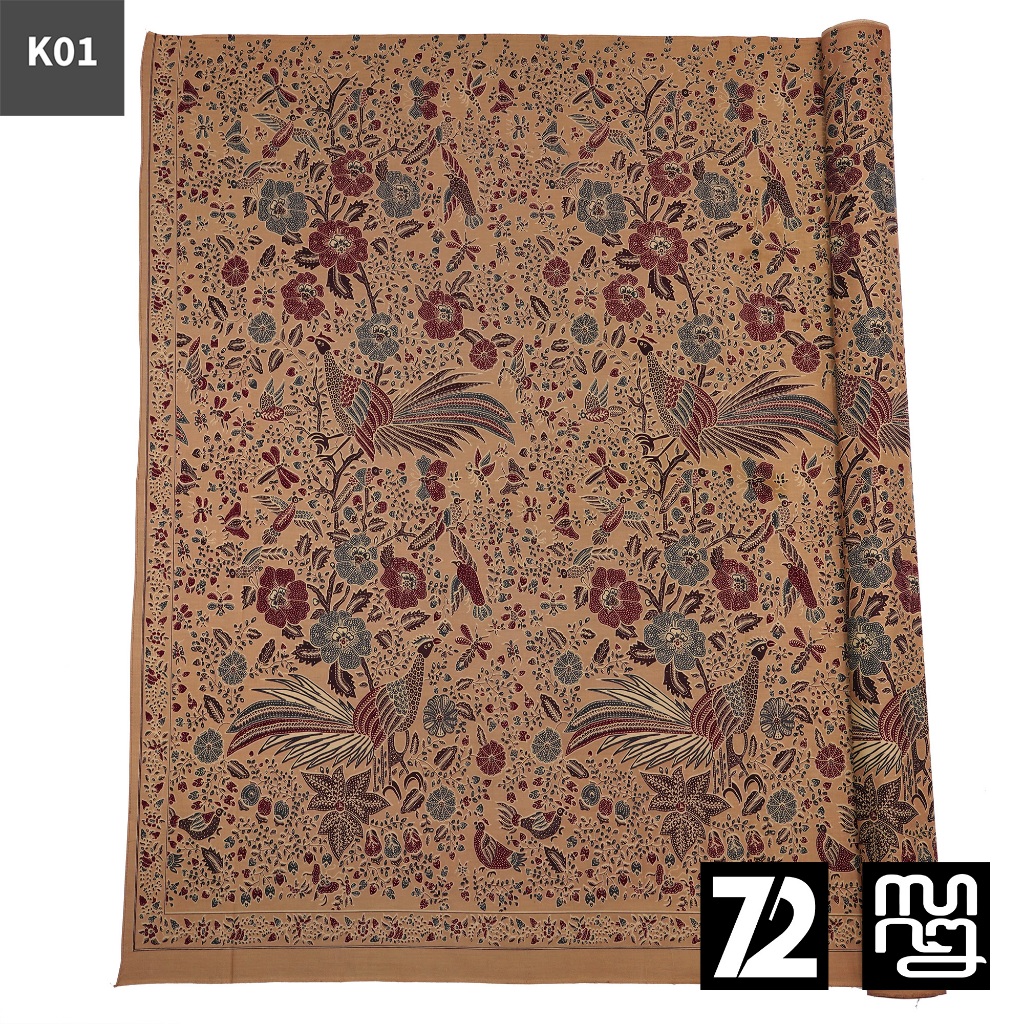 KAIN BATIK PREMIUM Bahan Katun Motif Burung Kembang Warna Coklat Cream Putih Tulang 722936 Cap 72 Ja