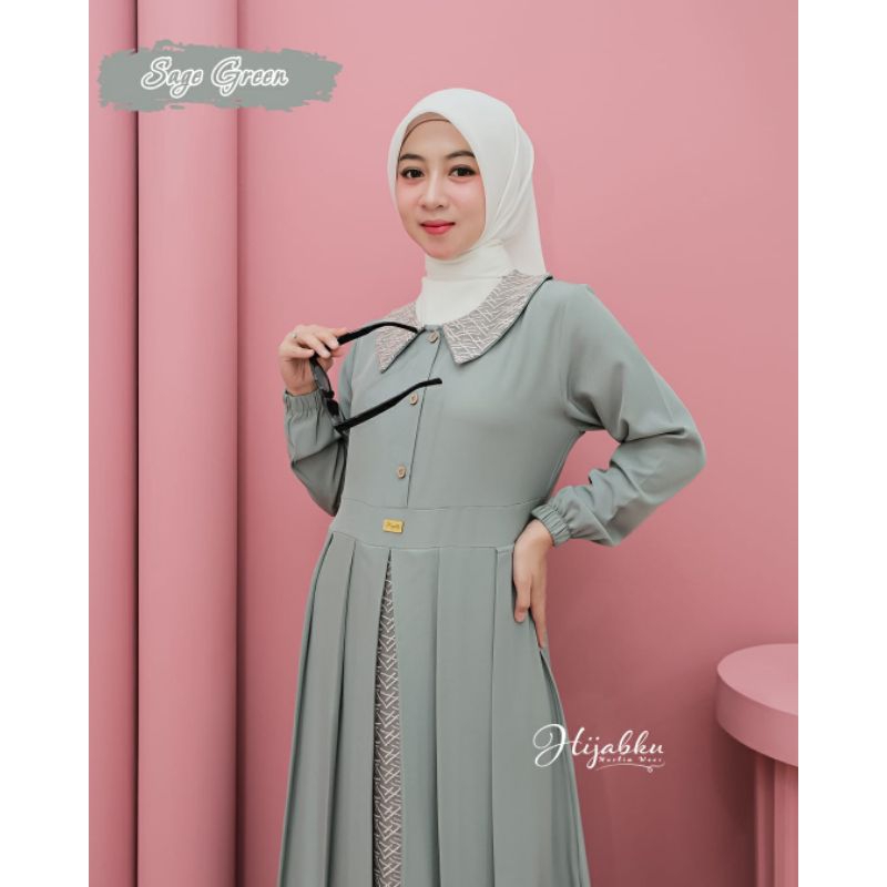 Gamis Erma Dress Original Hijabku Muslim Wear Hijau Sage Premium