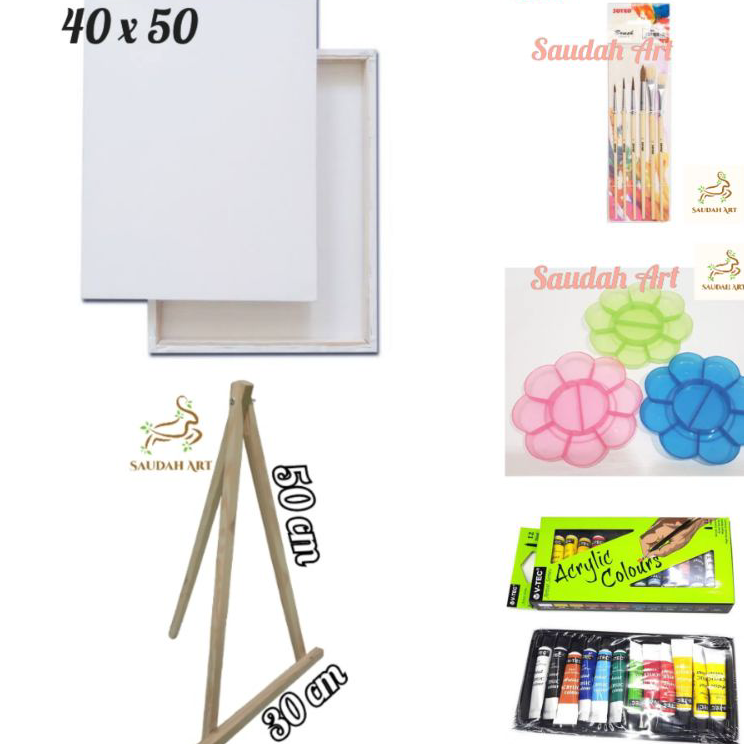 

➢☋★✭ Paket Lukis Lengkap (kanvas 40x50,kuas,palet,cat akrilik,easel 30x50)