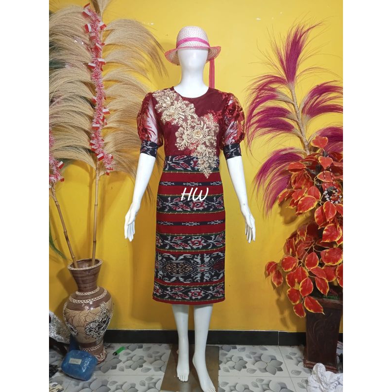 DRES TENUN MIK BROKAT MERAH MAROON TERBARU