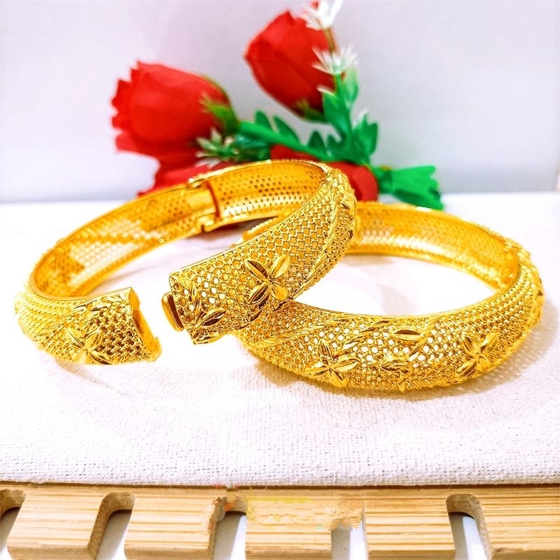 GELANG BANGKOK TITANIUM GOLD GELANG DUBAI WANITA DEWASA MODEL EMAS 24K ANTI LUNTUR ANTI KARAT
