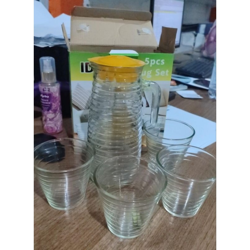 Teko Air Bahan Kaca Beling, Teko Sirup, Water Jug Set 5 in 1