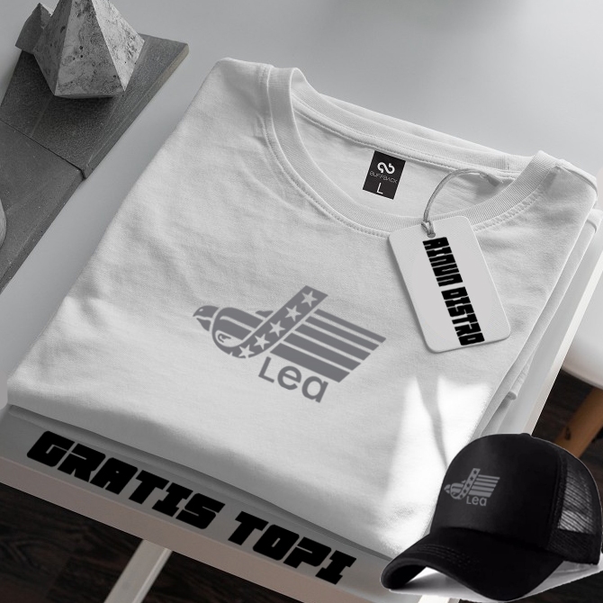 Bonus Topi . Kaos Pendek Lea Text Silver Terbaru../ Terkeren Baju Lengan Pendek Premium Quality Af F