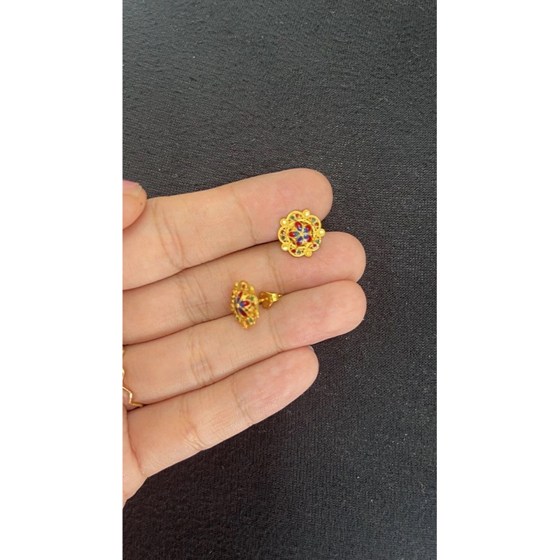 Giwang emas asli kadar 700 model bunga bulat anting dubai