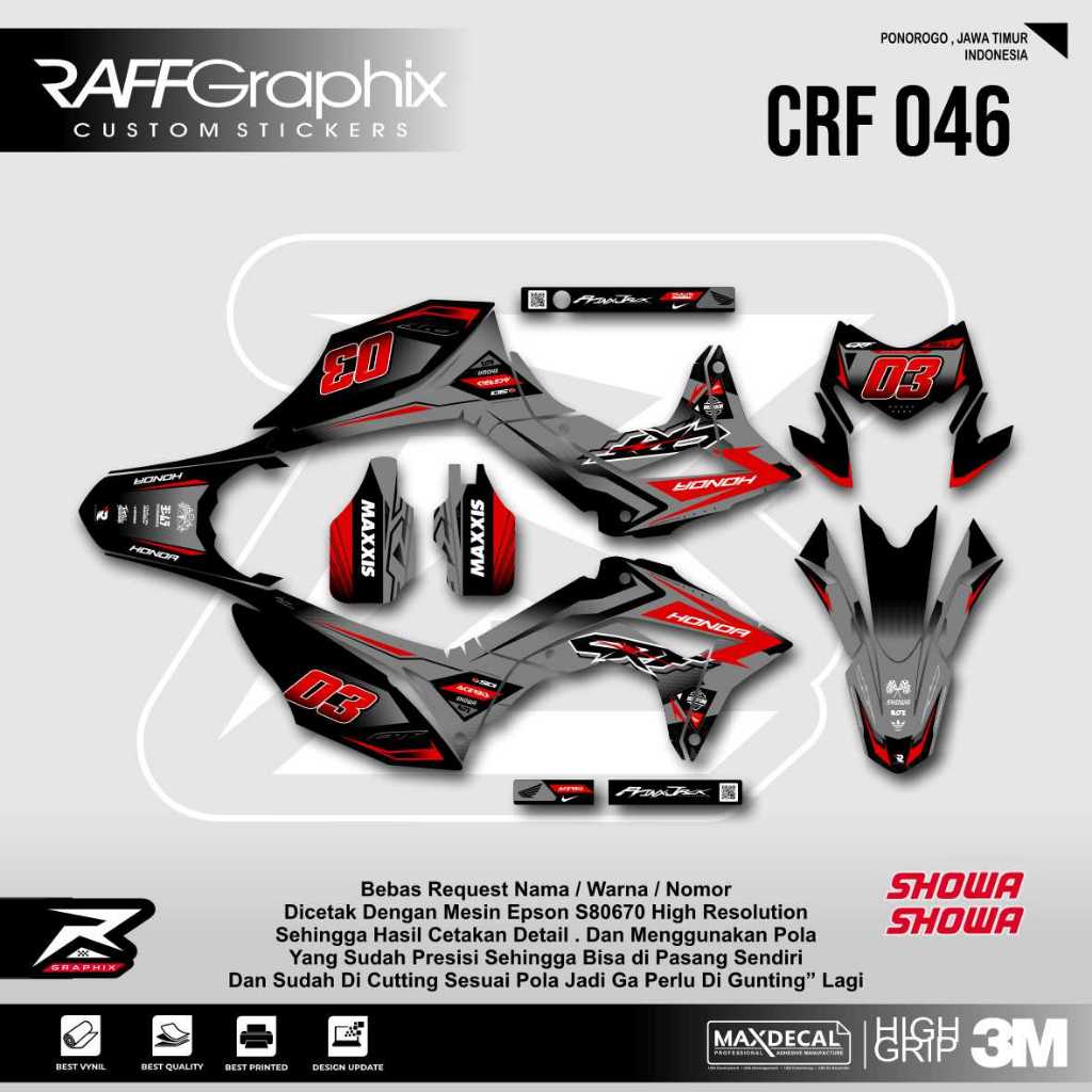 DECAL CRF SILVER / ABU ABU KOMBINASI MERAH HITAM