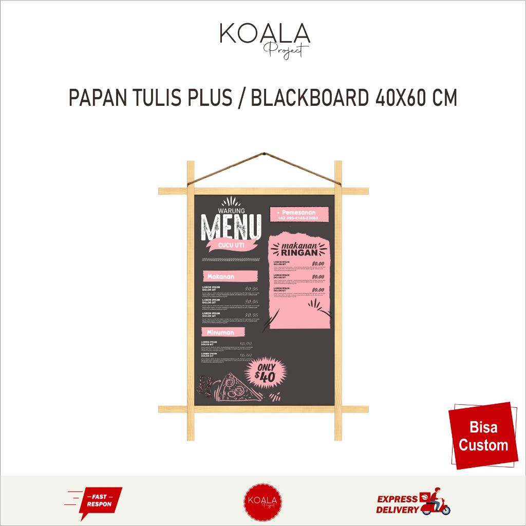 

PAPAN TULIS PLUS TALI RAMI GANTUNG 40X60 CM - KOALA PROJECT
