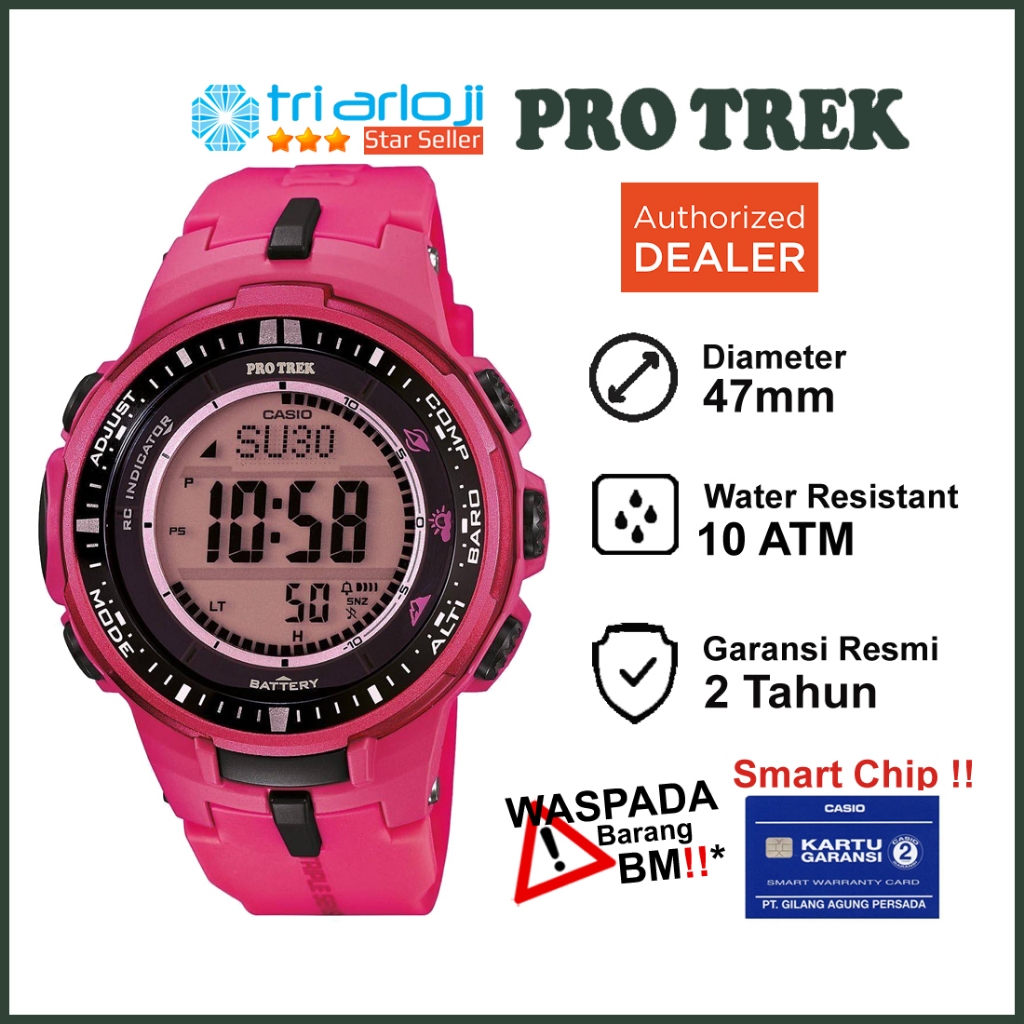 Casio PROTREK PRW-3000-4BDR Jam Tangan Digital Outdoor PRW3000 Pink Triple Sensor PRW-3000-4B