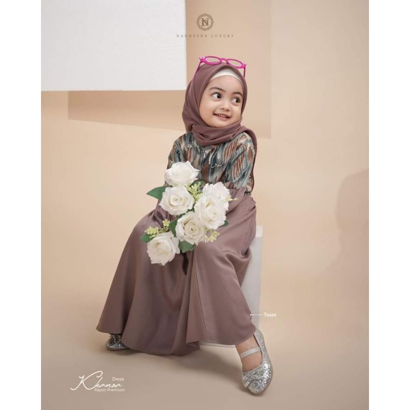 KHANZA DRESS KIDS NADHEERA LUXURY / GAMIS ANAK TERBARU / DRESS MUSLIM - olive (XL)
