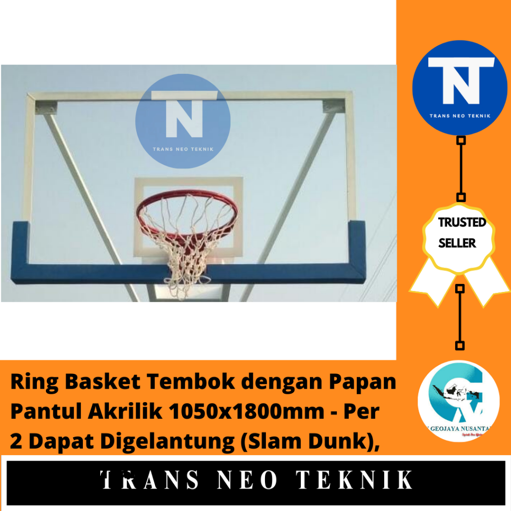 Ring Basket Tembok dengan Papan Pantul Akrilik 1050x1800mm - Per 2 Dapat Digelantung (Slam Dunk), Profesional