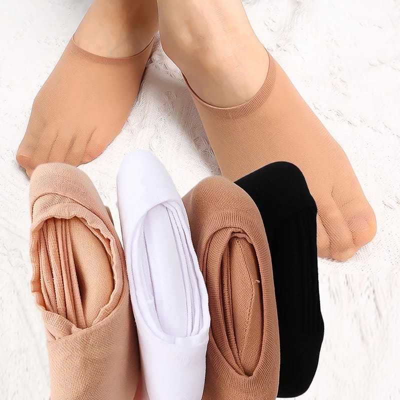 Kaos Kaki Wanita Pria Unisex Invisble Socks Stocking Fitbob Hitam Cream  / Hidden Socks Fit Bob