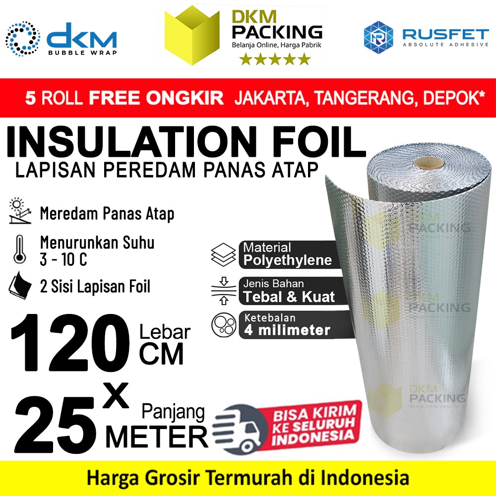 Insulation Alumunium Foil Bubble Peredam Panas Atap Rumah Insulasi Anti Panas Atap 120 cm x 25 meter