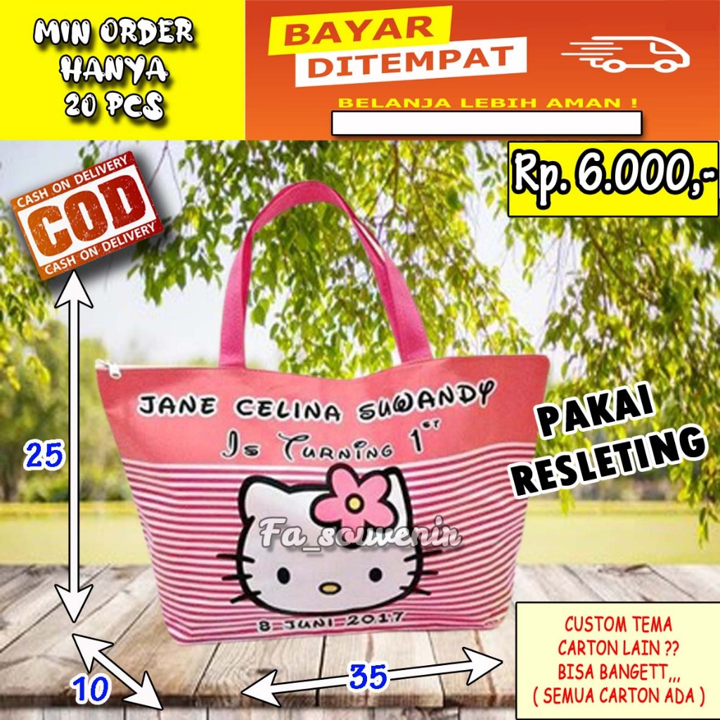 

TAS ULTAH TRAPESIUM RESLETING / SOUVENIR ULTAH / HAMPERS / BAHAN TEBAL HELLO KITTY tas ulang tahun bingkisan snack