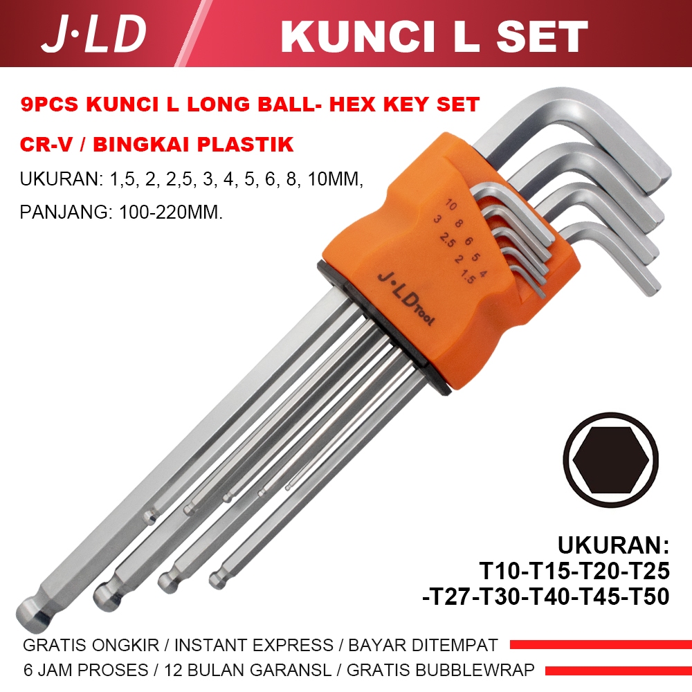 JLD Kunci L Set 9pc Hex Set key  KUNCI L berbentuk bola Set Kunci L Set murah