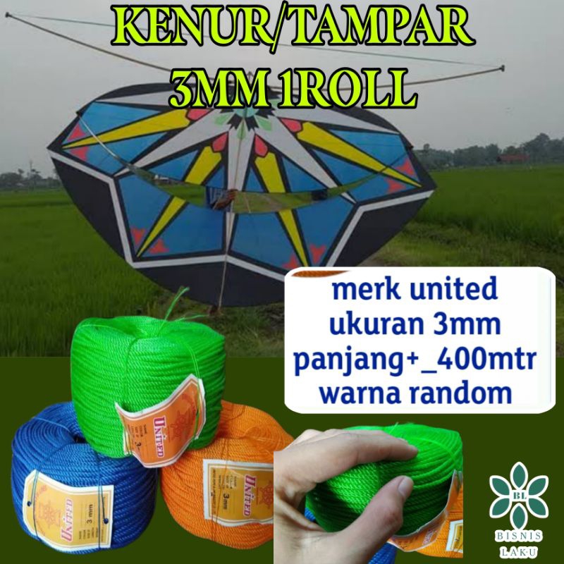 1 ROLL TALI TAMPAR 3MM KENUR 3MM UNITED/TALI TAMBANG 3MM UNITED/ TALI KERET 3MM/ TALI TAMPAR 3MM