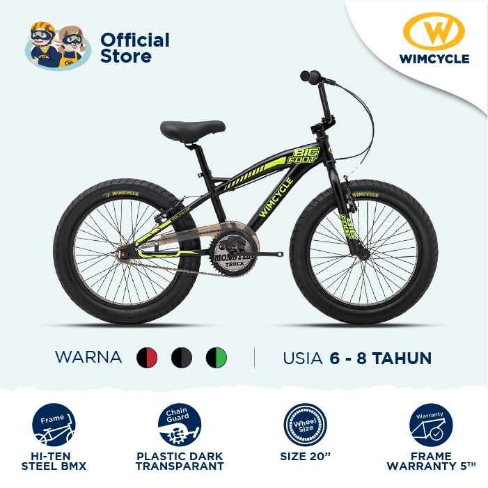 Sepeda Anak BMX Wimcycle Big Foot 20" Solid Series - Black Green
