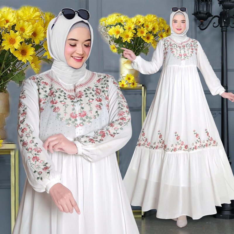 gamis seruty bordir putih