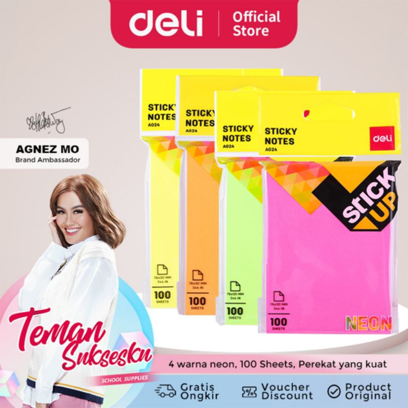 

DELI STICKY NOTES OPP 76×101 100s NEON EA02402