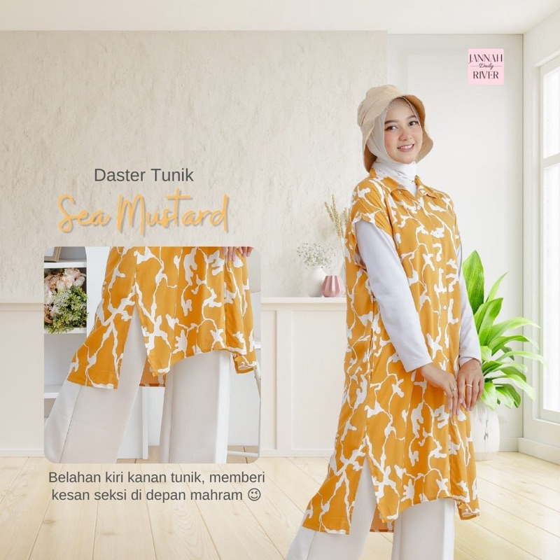 Daster tunik jannah river piyama panjang selutut bahan vischose premium full kancing ld 120cm depan 