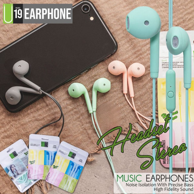 HEADSET / HANDSFREE / HF STEREO MACARON U19  WARNA WARNI - PACKING PLASTIK
