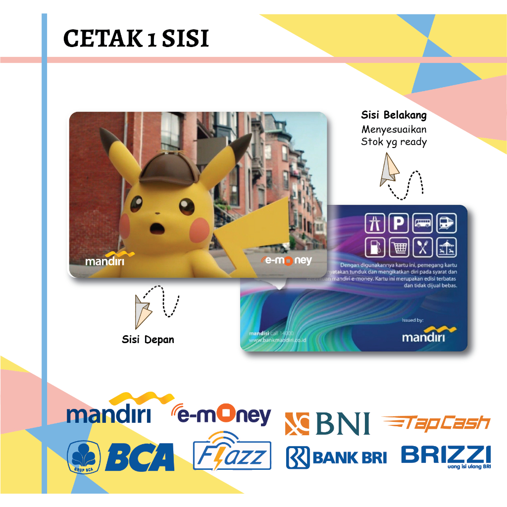 KARTU E MONEY ANIME POKEMON LOGO DETECTIVE PIKACHU MANDIRI FLAZZ BCA BNI TAPCASH BRIZZI BRI - 1 SISI