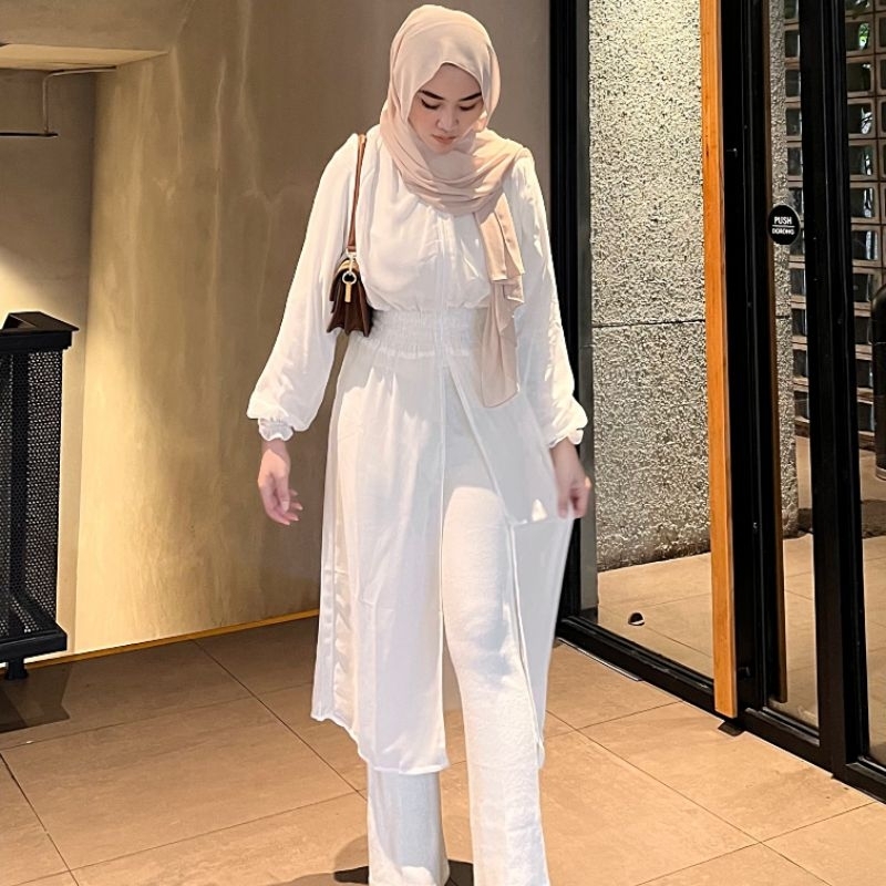 Dera Dress Outer Tunik Wanita Lengan panjang Slit Tunik Korea Slit Outer Belah Midi Dress Korea Tuni